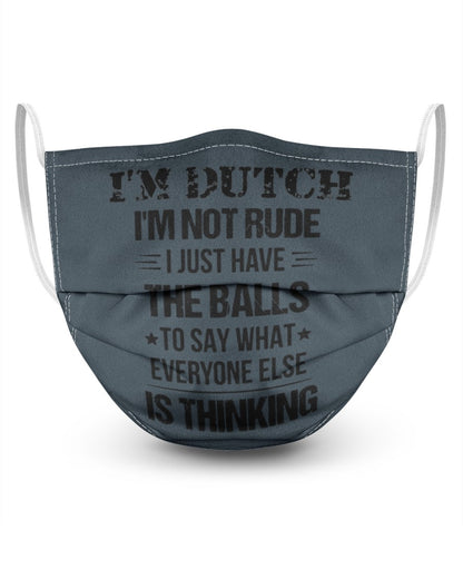 I'M NOT RUDE I'M DUTCH - 3 Layer Face Mask - Single - Charcoal Grey - Front