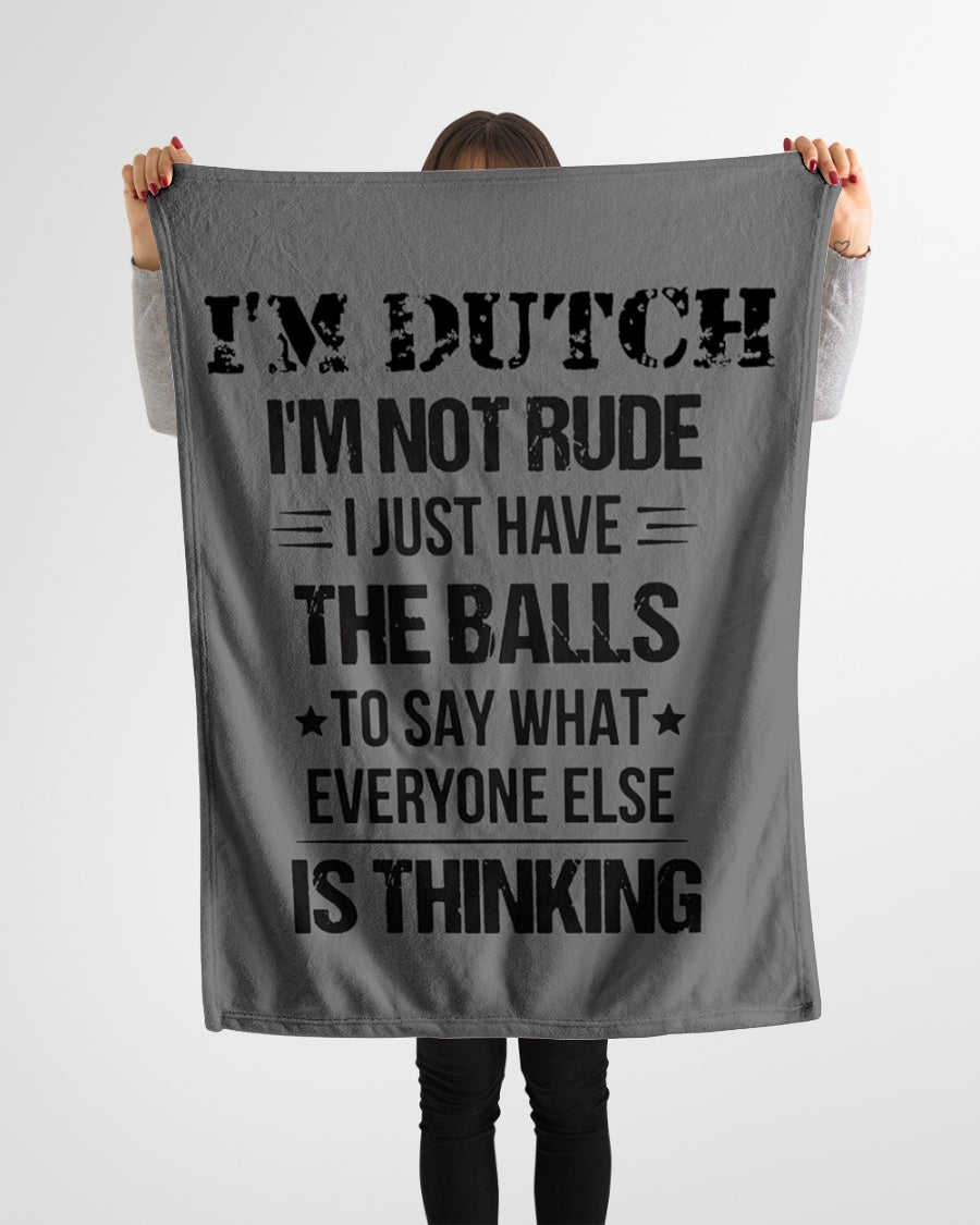 I'M NOT RUDE I'M DUTCH - Small Fleece Blanket - 30" x 40" - Charcoal Grey - aos-coral-fleece-blanket-30x40-lifestyle-front-14