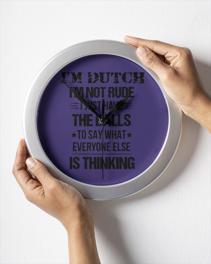 I'M NOT RUDE I'M DUTCH - Wall Clock - Purple - aos-wall-clock-lifestyle-front-05