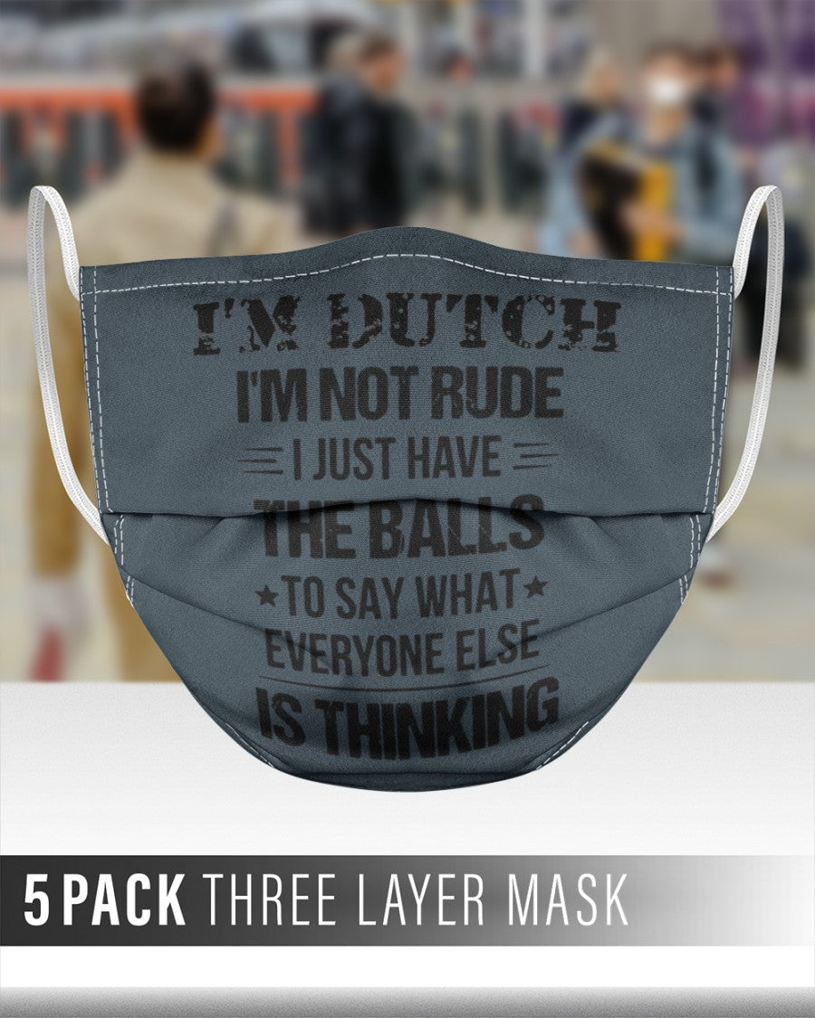 I'M NOT RUDE I'M DUTCH - 3 Layer Face Mask - 5 Pack - Charcoal Grey - aos-face-mask-3-layers-lifestyle-front-48