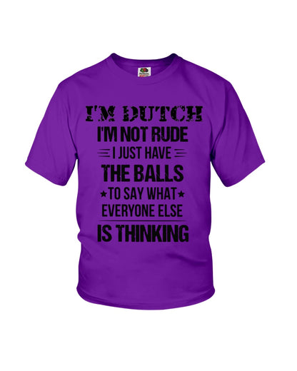 I'M NOT RUDE I'M DUTCH - Youth T-Shirt - Purple - Front