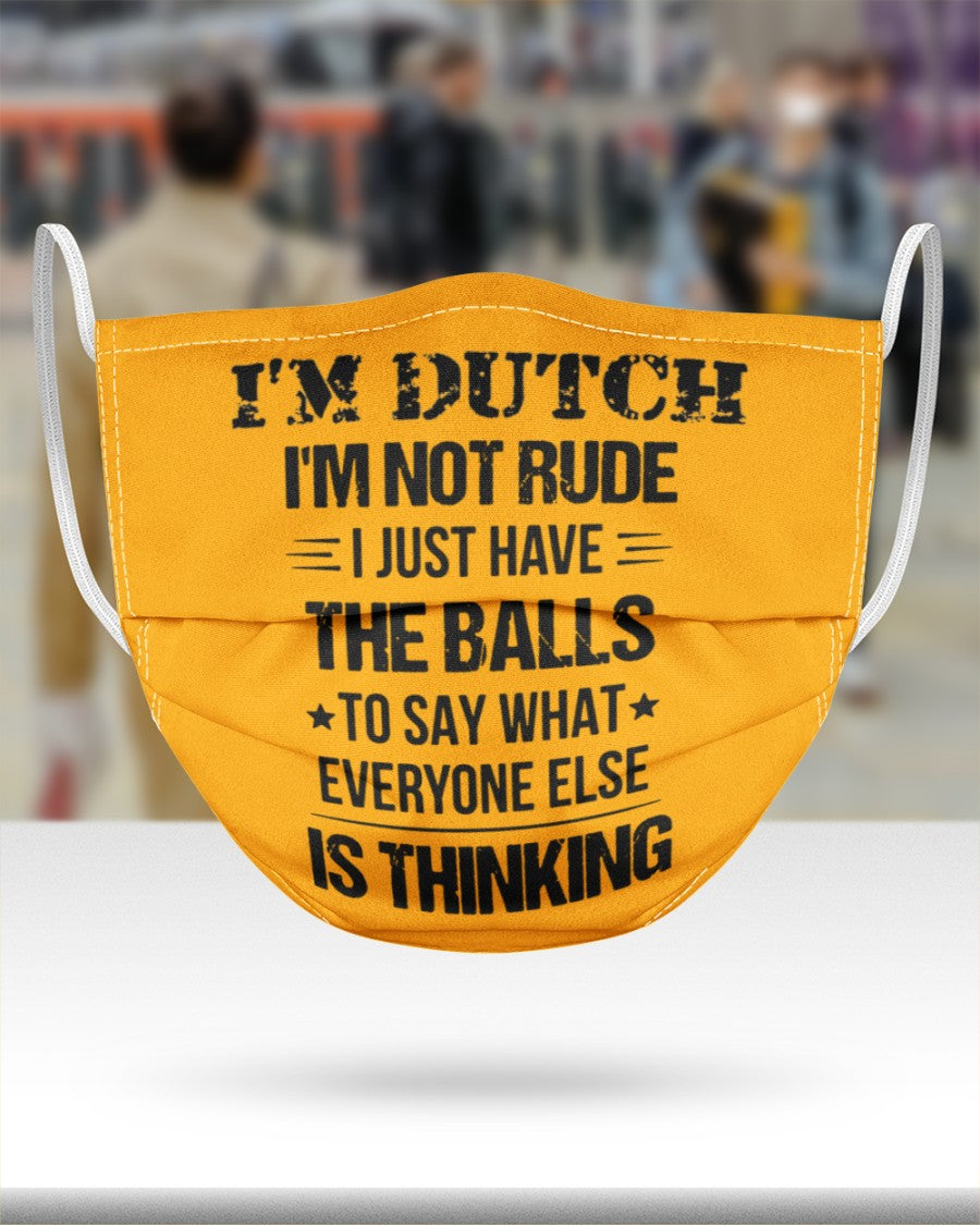 I'M NOT RUDE I'M DUTCH - 3 Layer Face Mask - Single - Gold - aos-face-mask-3-layers-lifestyle-front-46
