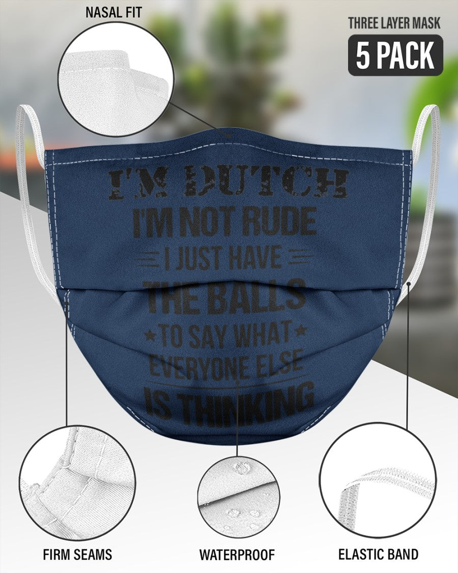 I'M NOT RUDE I'M DUTCH - 3 Layer Face Mask - 5 Pack - J Navy - aos-face-mask-3-layers-lifestyle-front-51