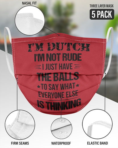 I'M NOT RUDE I'M DUTCH - 3 Layer Face Mask - 5 Pack - True Red - aos-face-mask-3-layers-lifestyle-front-51