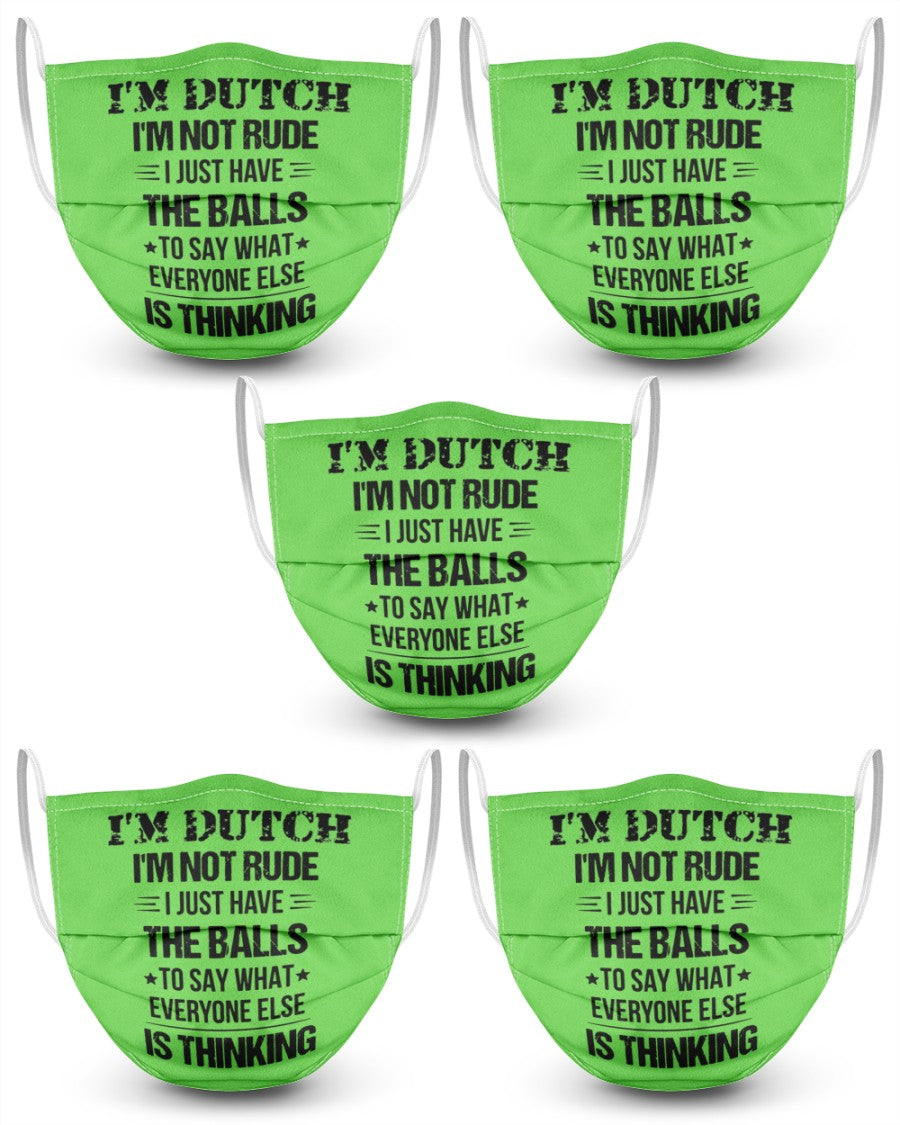 I'M NOT RUDE I'M DUTCH - 3 Layer Face Mask - 5 Pack - Kiwi - Front
