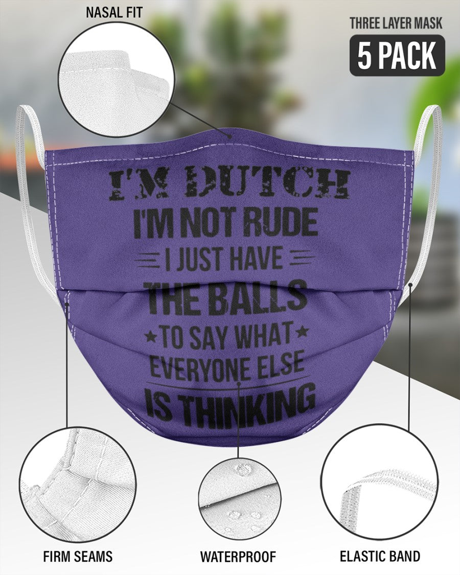 I'M NOT RUDE I'M DUTCH - 3 Layer Face Mask - 5 Pack - Purple - aos-face-mask-3-layers-lifestyle-front-51