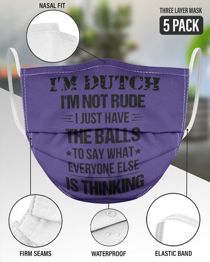 I'M NOT RUDE I'M DUTCH - 3 Layer Face Mask - 5 Pack - Purple - aos-face-mask-3-layers-lifestyle-front-51