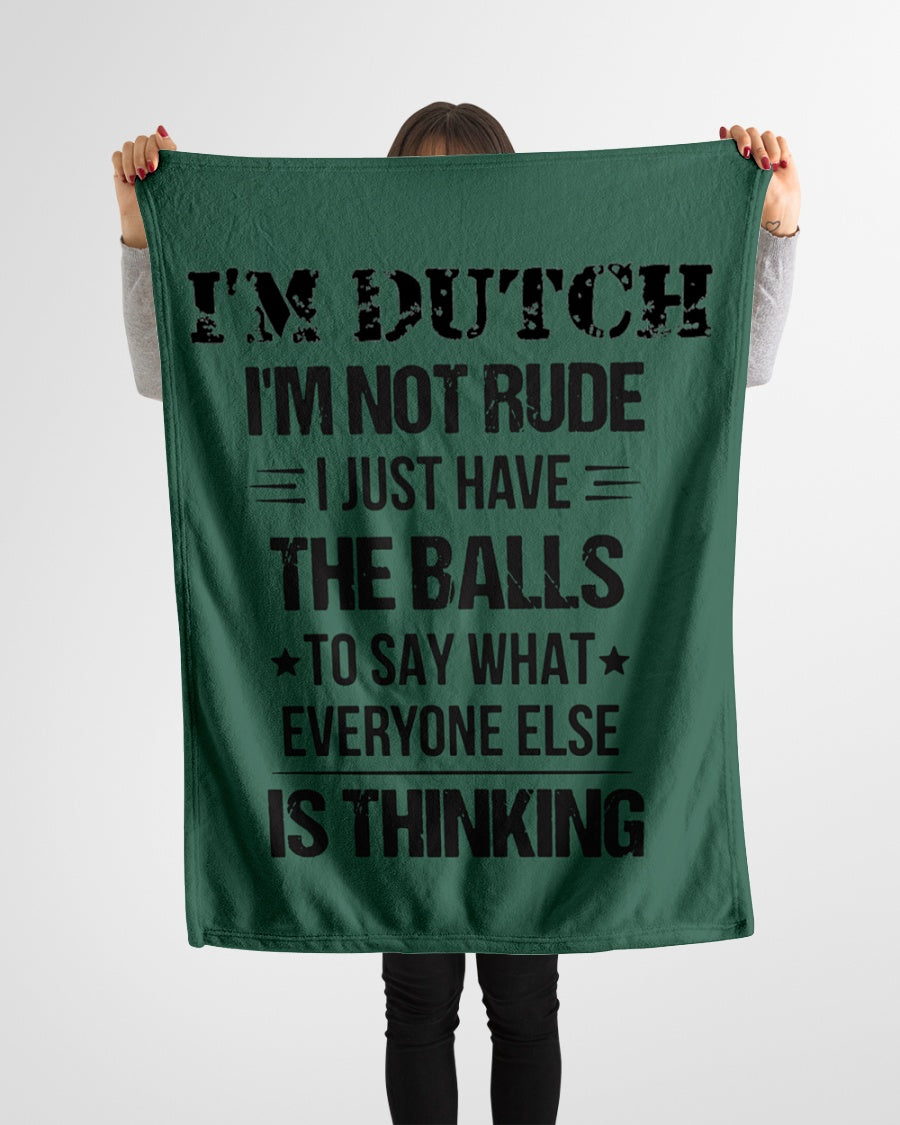 I'M NOT RUDE I'M DUTCH - Small Fleece Blanket - 30" x 40" - Forest Green - aos-coral-fleece-blanket-30x40-lifestyle-front-14