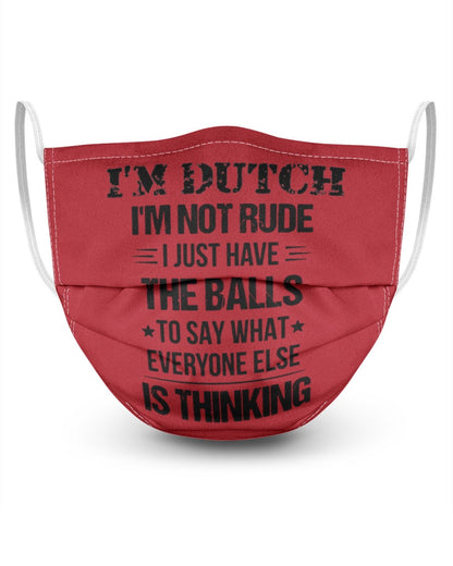 I'M NOT RUDE I'M DUTCH - 3 Layer Face Mask - Single - True Red - Front
