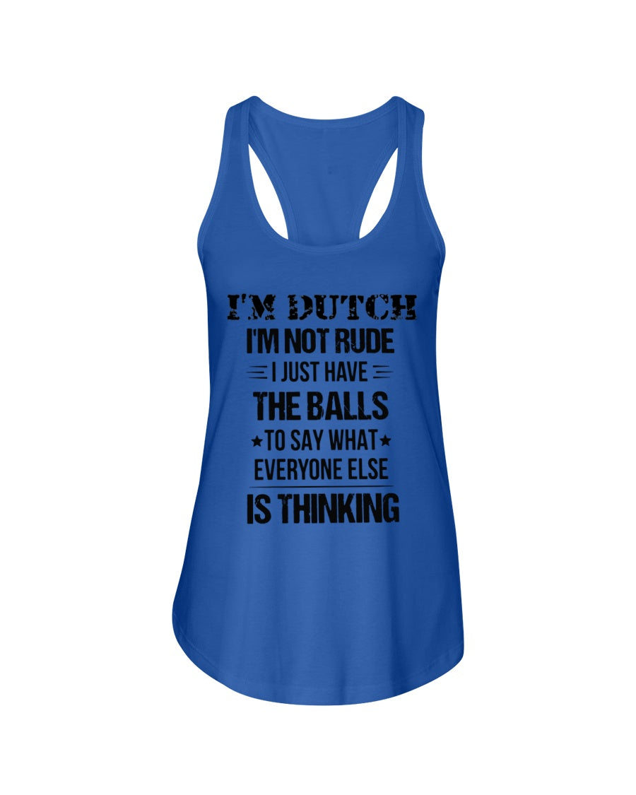 I'M NOT RUDE I'M DUTCH - Ladies Flowy Tank - Royal Blue - Front
