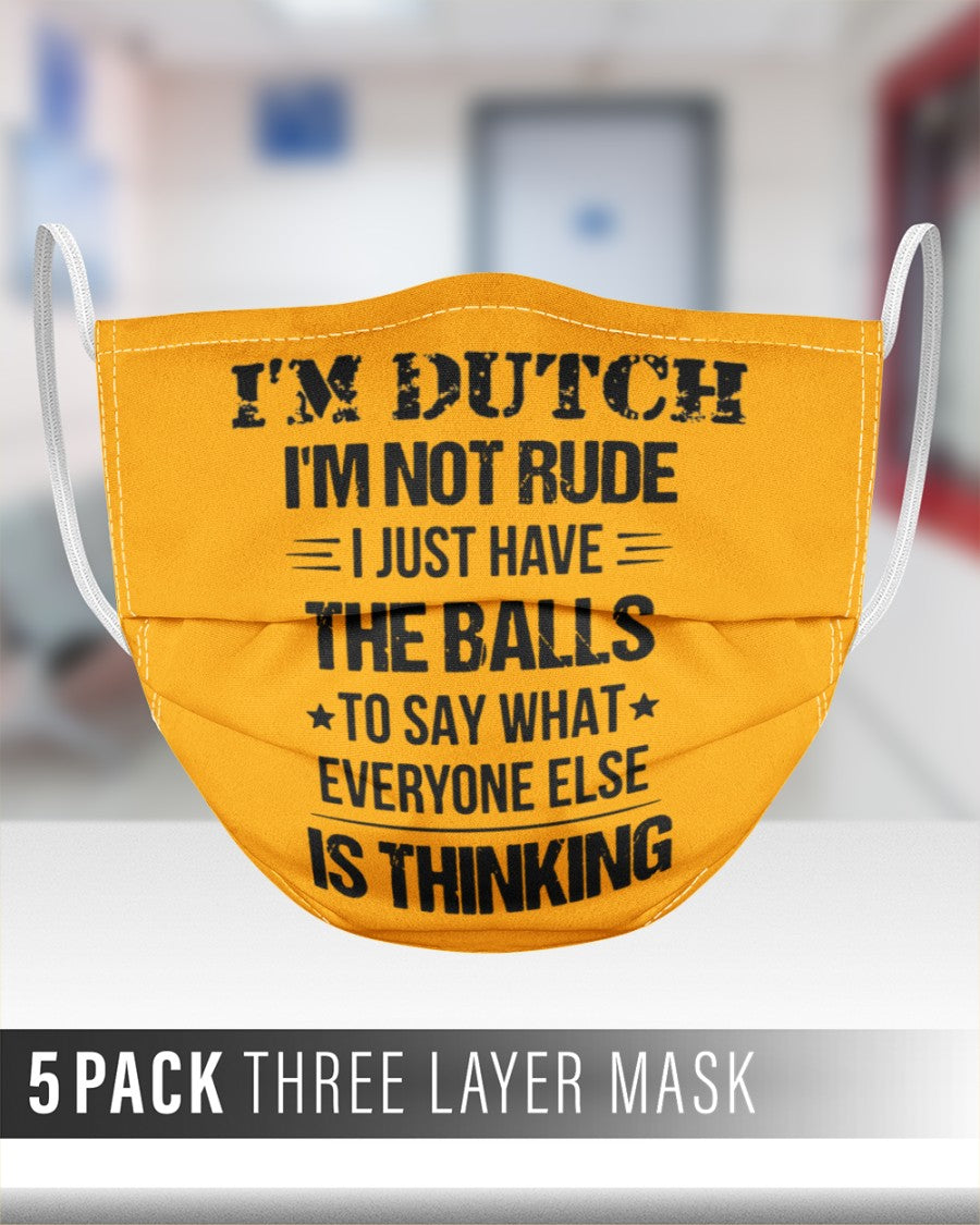 I'M NOT RUDE I'M DUTCH - 3 Layer Face Mask - 5 Pack - Gold - aos-face-mask-3-layers-lifestyle-front-27