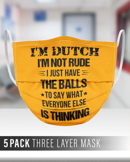 I'M NOT RUDE I'M DUTCH - 3 Layer Face Mask - 5 Pack - Gold - aos-face-mask-3-layers-lifestyle-front-27