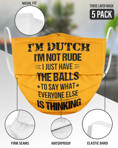 I'M NOT RUDE I'M DUTCH - 3 Layer Face Mask - 5 Pack - Gold - aos-face-mask-3-layers-lifestyle-front-51