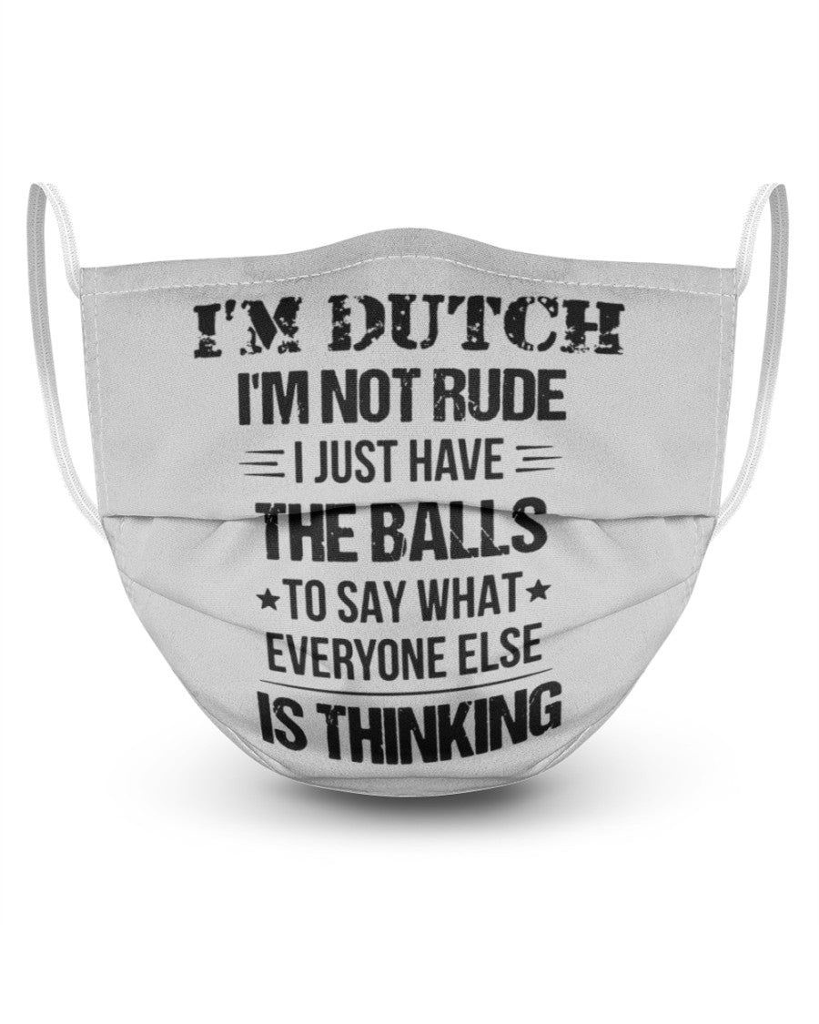 I'M NOT RUDE I'M DUTCH - 3 Layer Face Mask - Single - Ash - Front