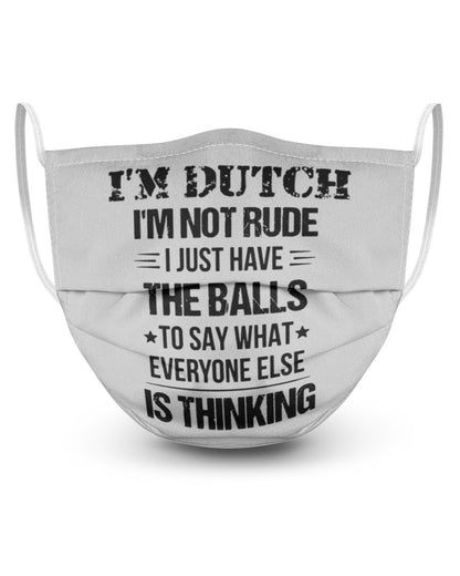 I'M NOT RUDE I'M DUTCH - 3 Layer Face Mask - Single - Ash - Front