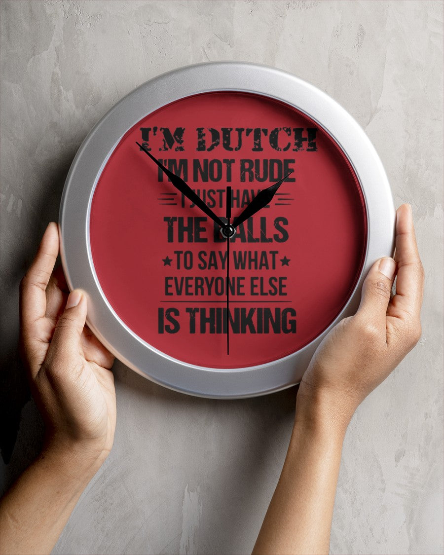 I'M NOT RUDE I'M DUTCH - Wall Clock - True Red - aos-wall-clock-lifestyle-front-04