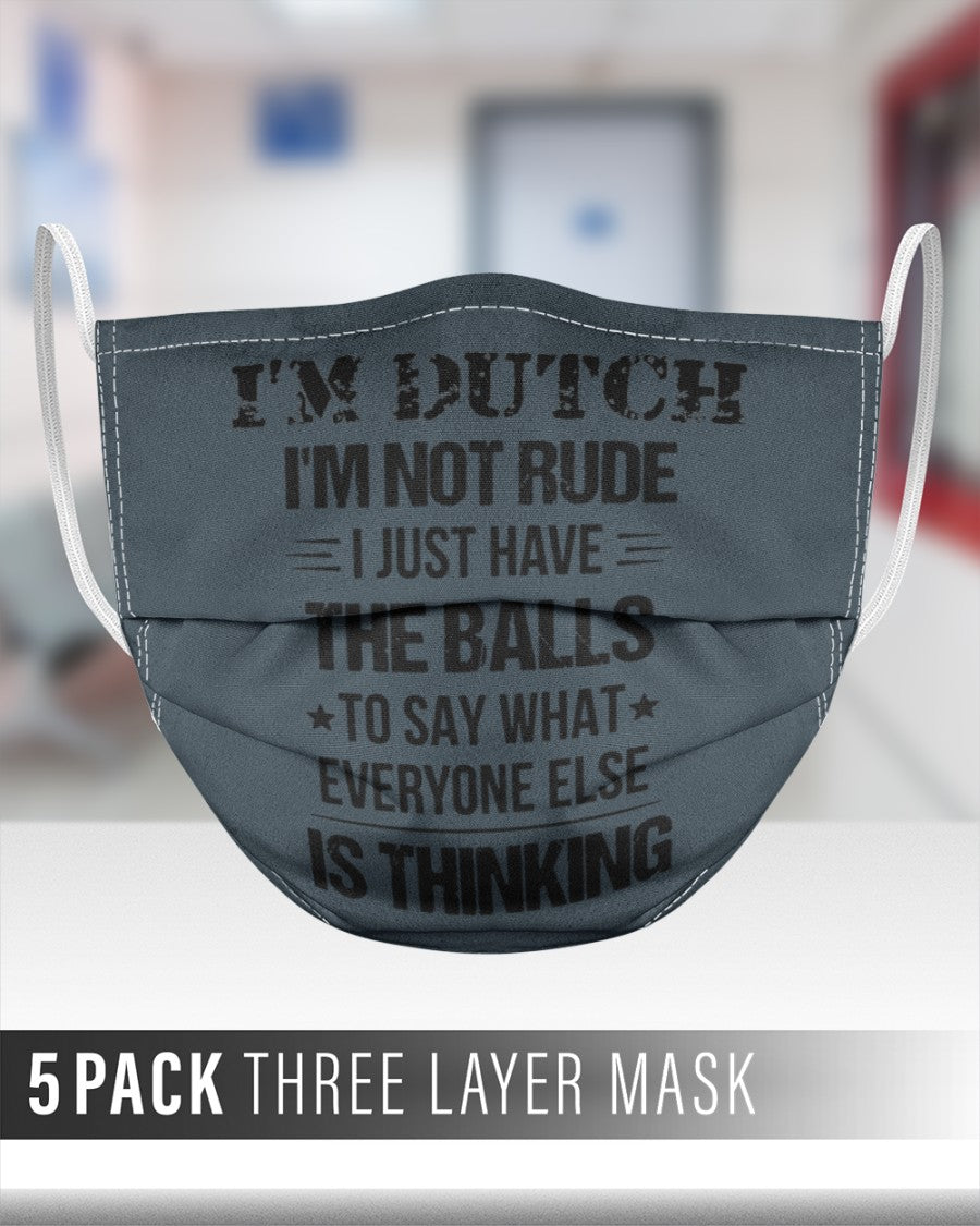 I'M NOT RUDE I'M DUTCH - 3 Layer Face Mask - 5 Pack - Charcoal Grey - aos-face-mask-3-layers-lifestyle-front-27