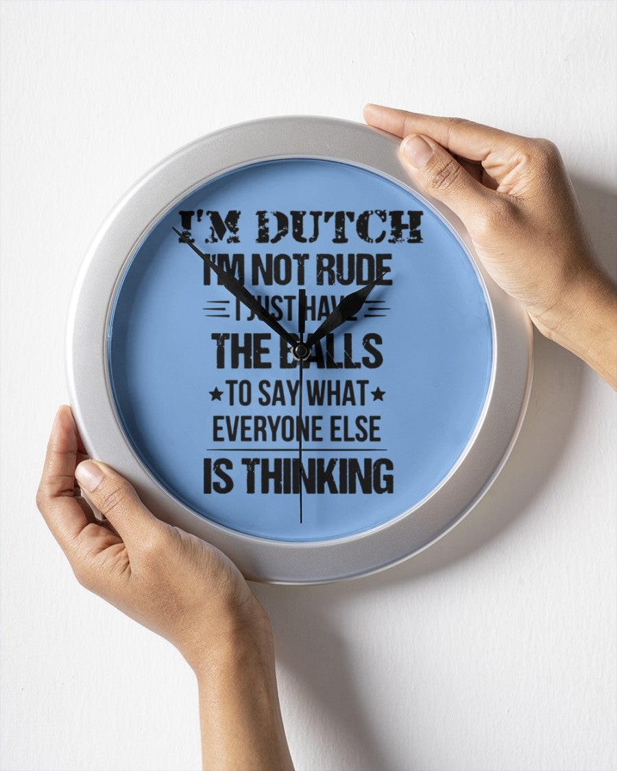 I'M NOT RUDE I'M DUTCH - Wall Clock - Light Blue - aos-wall-clock-lifestyle-front-05