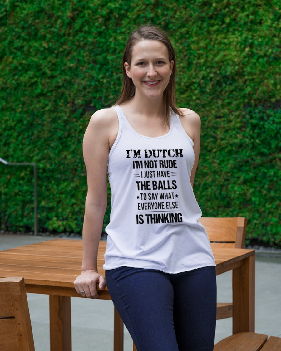 I'M NOT RUDE I'M DUTCH - Ladies Flowy Tank - White - lifestyle-bellaflowy-tank-front-1