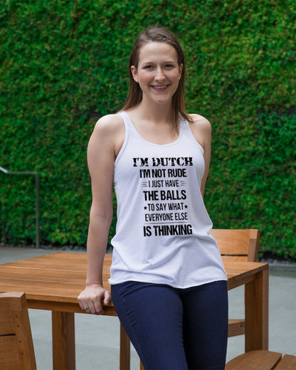 I'M NOT RUDE I'M DUTCH - Ladies Flowy Tank - White - lifestyle-bellaflowy-tank-front-1