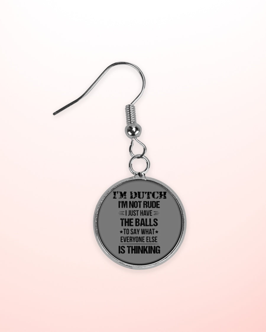 I'M NOT RUDE I'M DUTCH - Circle Earrings - Charcoal Grey - aos-earring-circle-front-lifestyle-2