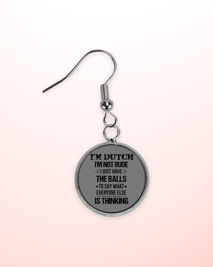 I'M NOT RUDE I'M DUTCH - Circle Earrings - Charcoal Grey - aos-earring-circle-front-lifestyle-2