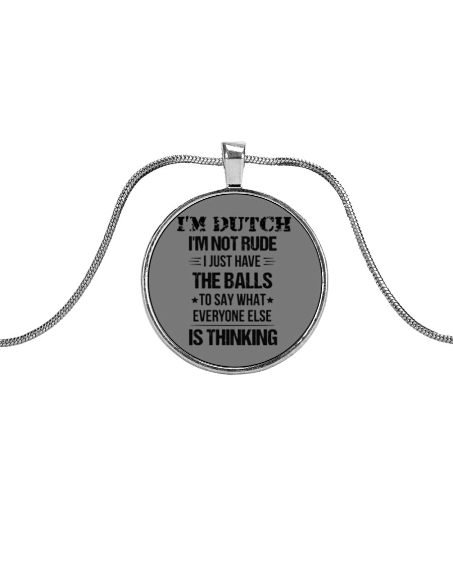 I'M NOT RUDE I'M DUTCH - Metallic Circle Necklace - Charcoal Grey - Front