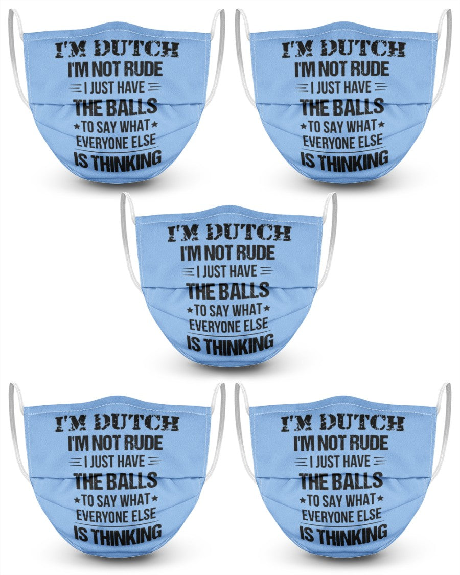 I'M NOT RUDE I'M DUTCH - 3 Layer Face Mask - 5 Pack - Light Blue - Front
