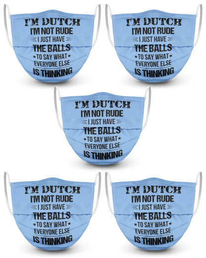 I'M NOT RUDE I'M DUTCH - 3 Layer Face Mask - 5 Pack - Light Blue - Front