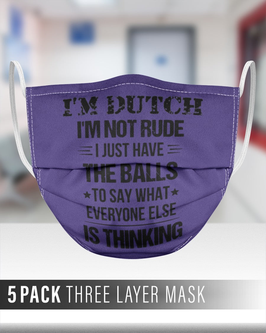 I'M NOT RUDE I'M DUTCH - 3 Layer Face Mask - 5 Pack - Purple - aos-face-mask-3-layers-lifestyle-front-27