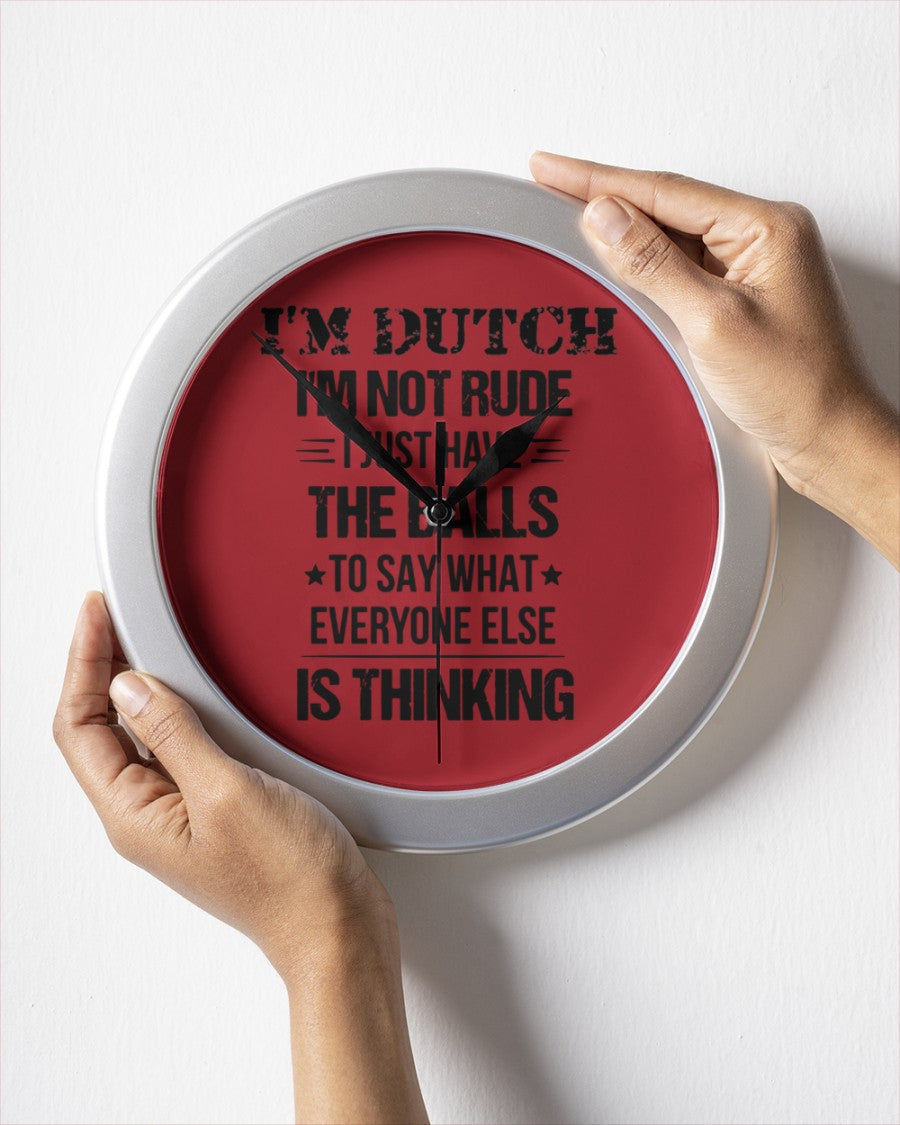 I'M NOT RUDE I'M DUTCH - Wall Clock - True Red - aos-wall-clock-lifestyle-front-05