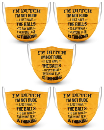 I'M NOT RUDE I'M DUTCH - 3 Layer Face Mask - 5 Pack - Gold - Front