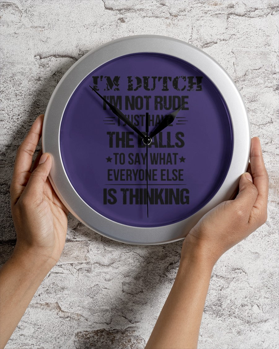 I'M NOT RUDE I'M DUTCH - Wall Clock - Purple - aos-wall-clock-lifestyle-front-02