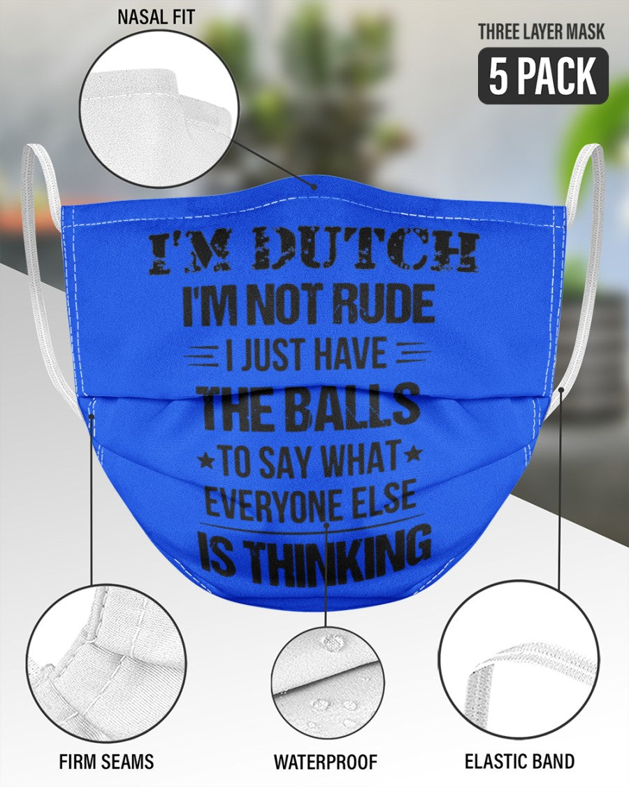 I'M NOT RUDE I'M DUTCH - 3 Layer Face Mask - 5 Pack - Royal - aos-face-mask-3-layers-lifestyle-front-51