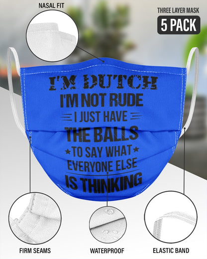 I'M NOT RUDE I'M DUTCH - 3 Layer Face Mask - 5 Pack - Royal - aos-face-mask-3-layers-lifestyle-front-51