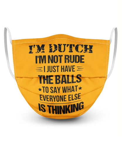 I'M NOT RUDE I'M DUTCH - 3 Layer Face Mask - Single - Gold - Front