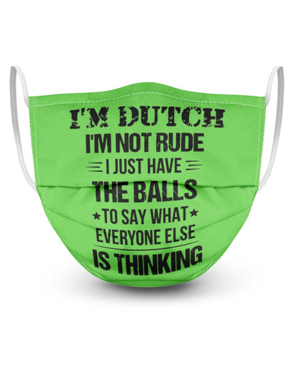 I'M NOT RUDE I'M DUTCH - 3 Layer Face Mask - Single - Kiwi - Front