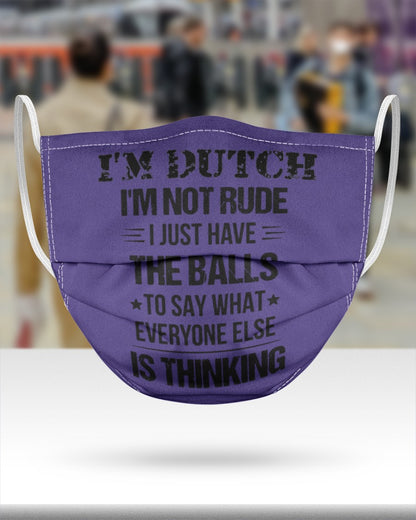 I'M NOT RUDE I'M DUTCH - 3 Layer Face Mask - Single - Purple - aos-face-mask-3-layers-lifestyle-front-46