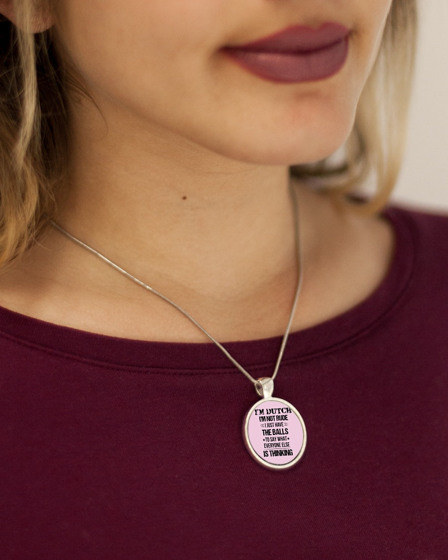 I'M NOT RUDE I'M DUTCH - Metallic Circle Necklace - Classic Pink - aos-necklace-circle-metallic-lifestyle-1