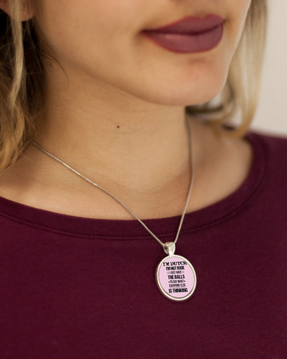 I'M NOT RUDE I'M DUTCH - Metallic Circle Necklace - Classic Pink - aos-necklace-circle-metallic-lifestyle-1