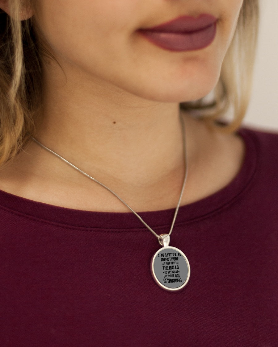 I'M NOT RUDE I'M DUTCH - Metallic Circle Necklace - Charcoal Grey - aos-necklace-circle-metallic-lifestyle-1