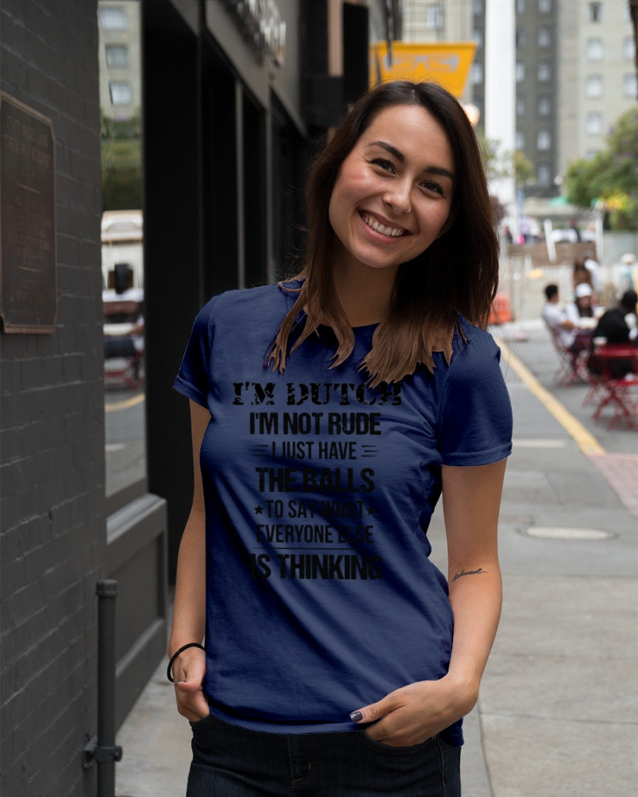 I'M NOT RUDE I'M DUTCH - Premium Fit Ladies Tee - Navy - lifestyle-women-crewneck-front-5