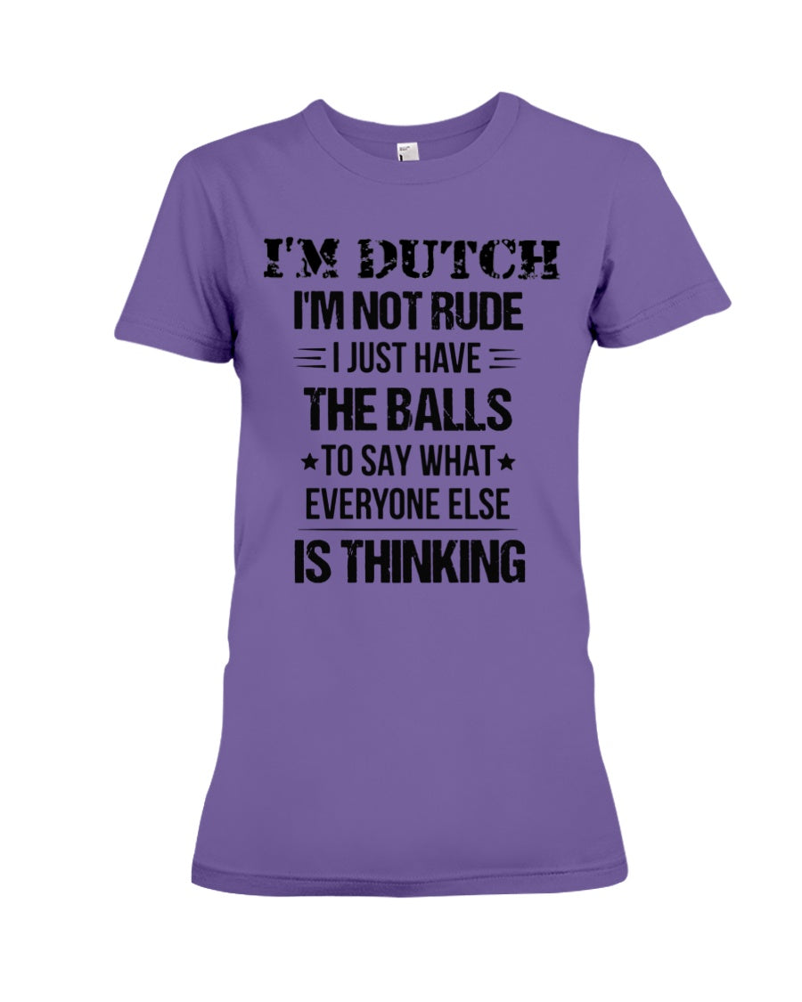 I'M NOT RUDE I'M DUTCH - Premium Fit Ladies Tee - Purple - Front