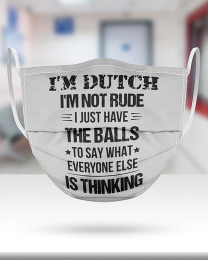 I'M NOT RUDE I'M DUTCH - 3 Layer Face Mask - Single - Ash - aos-face-mask-3-layers-lifestyle-front-25