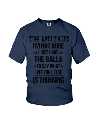 I'M NOT RUDE I'M DUTCH - Youth T-Shirt - J Navy - Front