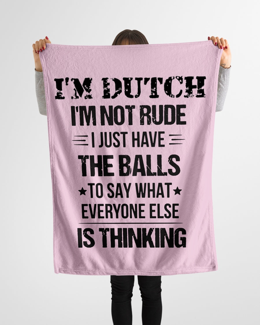 I'M NOT RUDE I'M DUTCH - Small Fleece Blanket - 30" x 40" - Classic Pink - aos-coral-fleece-blanket-30x40-lifestyle-front-14