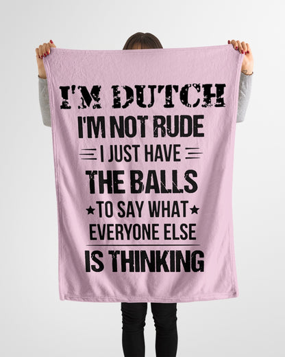 I'M NOT RUDE I'M DUTCH - Small Fleece Blanket - 30" x 40" - Classic Pink - aos-coral-fleece-blanket-30x40-lifestyle-front-14