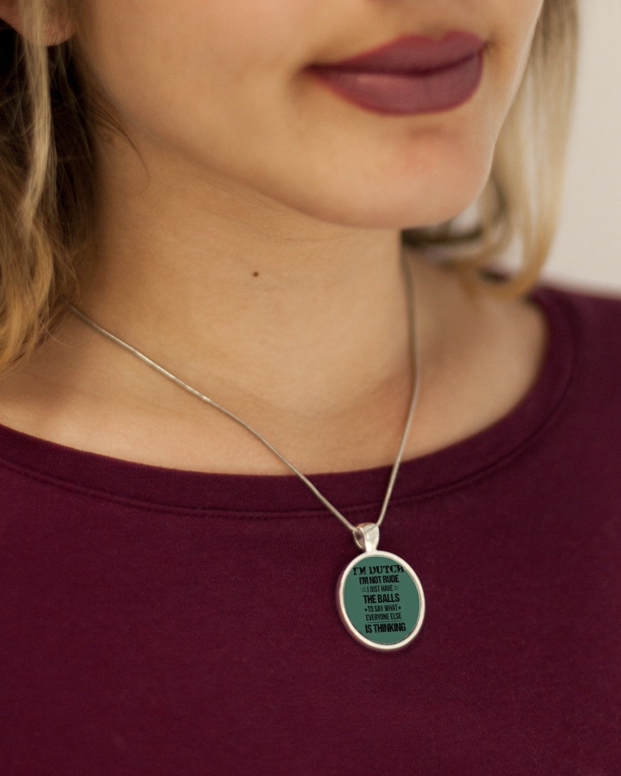 I'M NOT RUDE I'M DUTCH - Metallic Circle Necklace - Forest Green - aos-necklace-circle-metallic-lifestyle-1