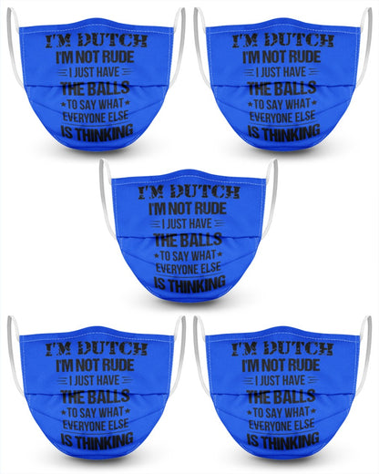 I'M NOT RUDE I'M DUTCH - 3 Layer Face Mask - 5 Pack - Royal - Front