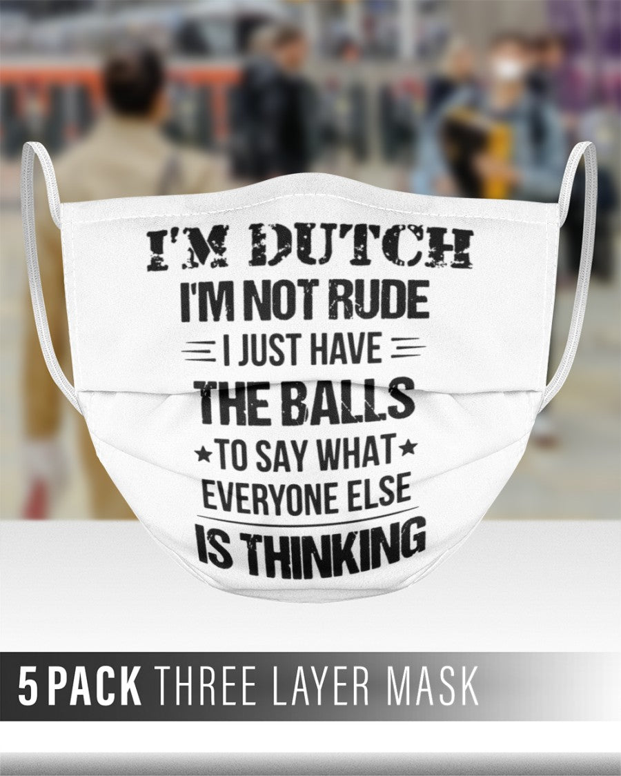 I'M NOT RUDE I'M DUTCH - 3 Layer Face Mask - 5 Pack - White - aos-face-mask-3-layers-lifestyle-front-48